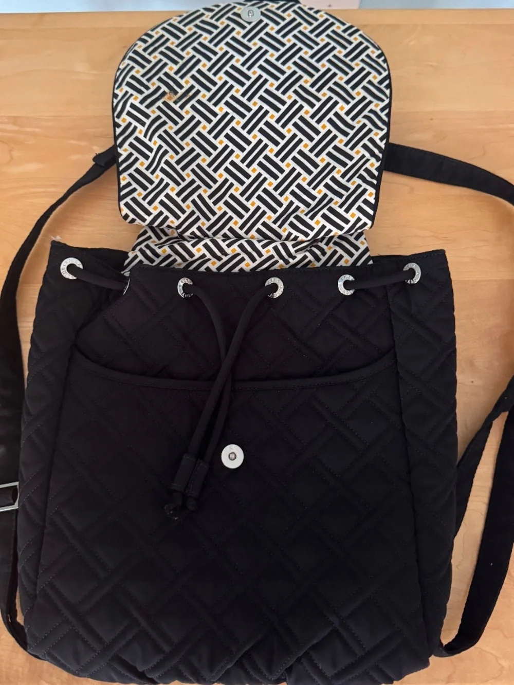 Vera Bradley Black Quilted Drawstring Backpack